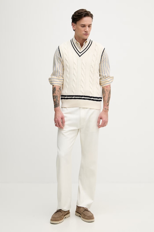 United Colors of Benetton košeľa pánska bavlnená 58K4UQ06P žltá SS26