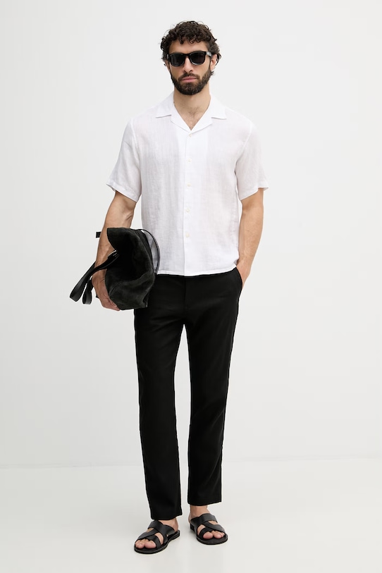 United Colors of Benetton košulja za muškarce od lana 5BKUUQ06S bijela SS26