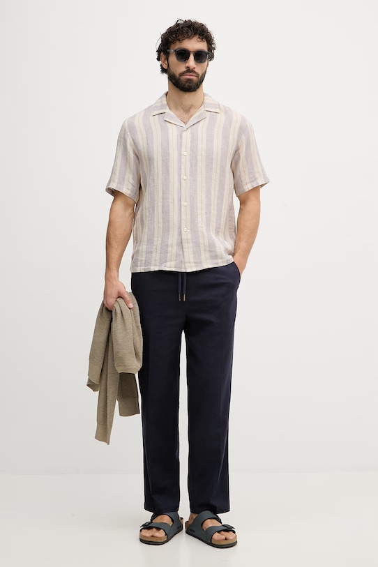 United Colors of Benetton Πουκάμισο ανδρικό λινό 5BKUUQ06S μωβ SS26