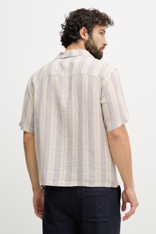 Ρούχα United Colors of Benetton Πουκάμισο ανδρικό λινό 5BKUUQ06S μωβ