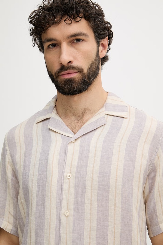 United Colors of Benetton Πουκάμισο ανδρικό λινό μωβ 5BKUUQ06S