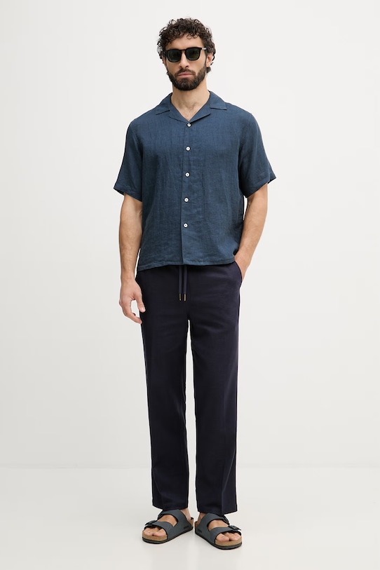 United Colors of Benetton Πουκάμισο ανδρικό λινό 5BKUUQ06S σκούρο μπλε SS26