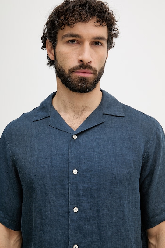 United Colors of Benetton Πουκάμισο ανδρικό λινό σκούρο μπλε 5BKUUQ06S