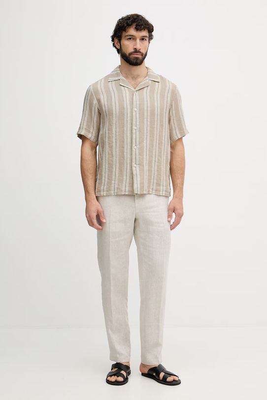 United Colors of Benetton košulja za muškarce od lana 5BKUUQ06S zelena SS26