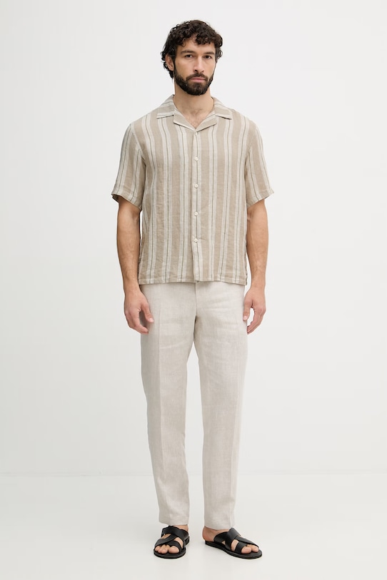 United Colors of Benetton košulja za muškarce od lana 5BKUUQ06S zelena SS26