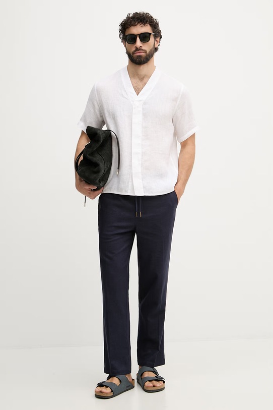 United Colors of Benetton риза мъжка от лен 5BKUUQ06X бял SS26