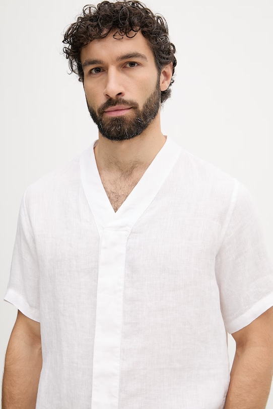 United Colors of Benetton риза мъжка от лен бял 5BKUUQ06X