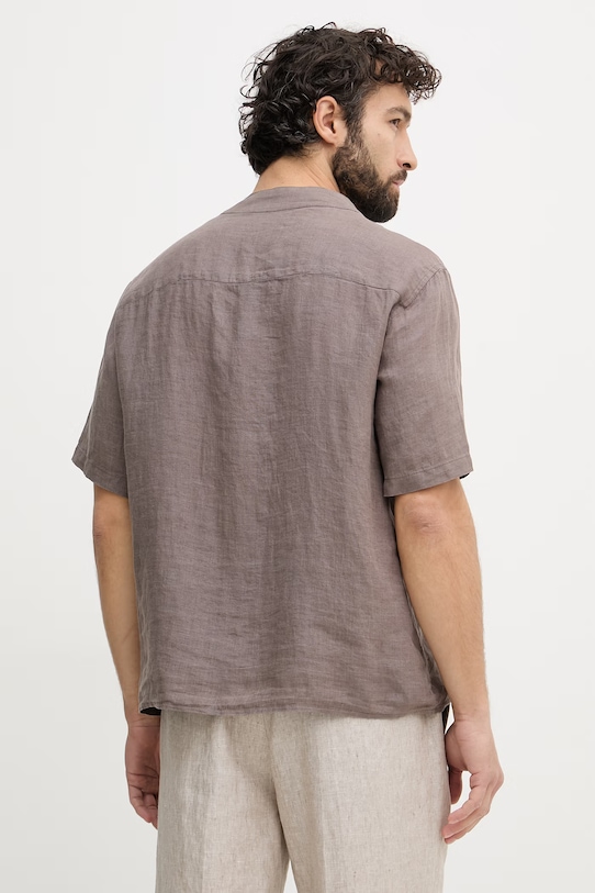 Oblečení United Colors of Benetton košile pánská lněná 5BKUUQ06X hnědá