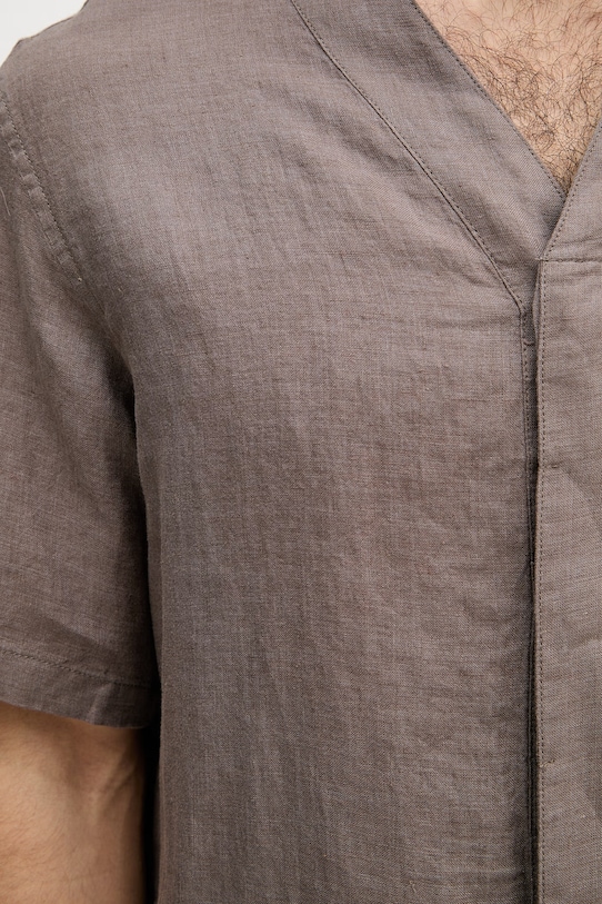 United Colors of Benetton košile pánská lněná 5BKUUQ06X hnědá