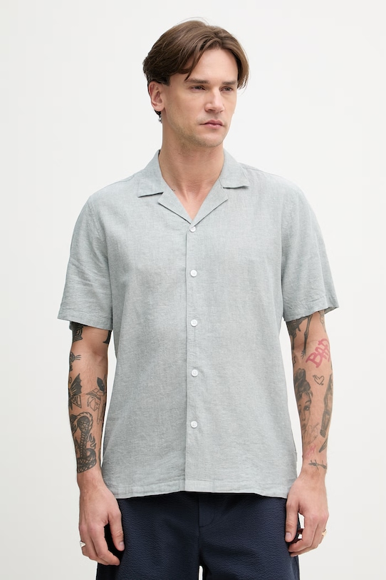 Lindbergh koszula z dodatkiem lnu regular turkusowy 30.203319