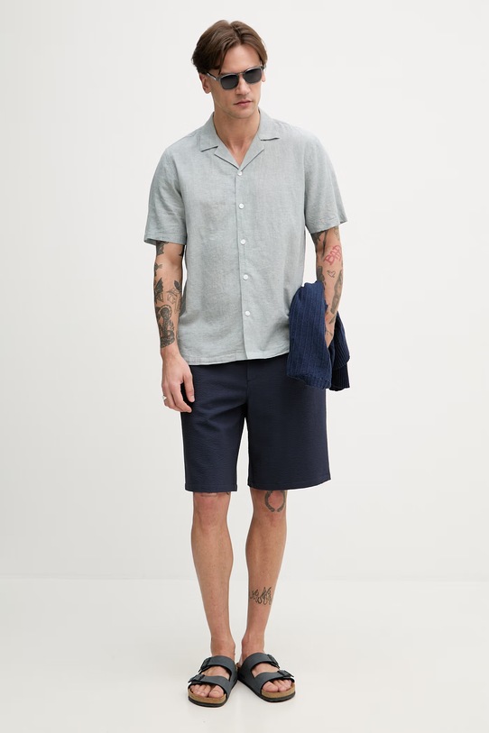 Lindbergh koszula z dodatkiem lnu 30.203319 turkusowy SS26