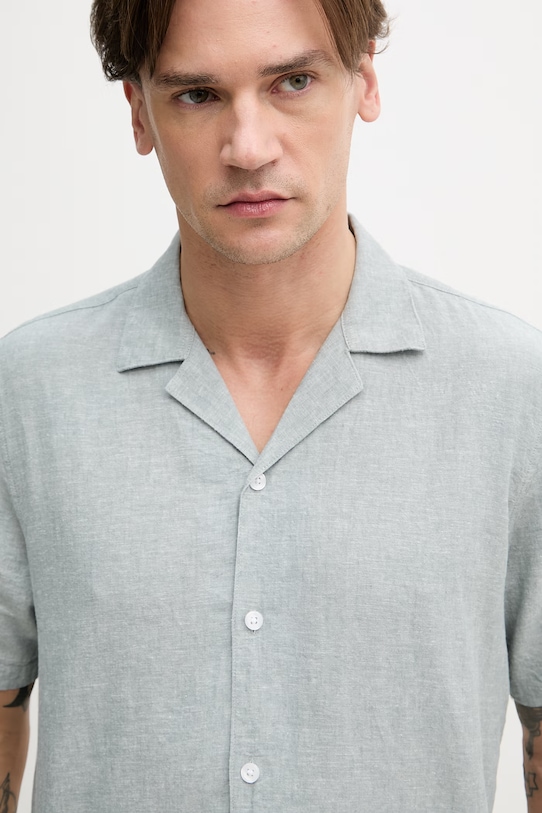 Lindbergh koszula z dodatkiem lnu turkusowy 30.203319