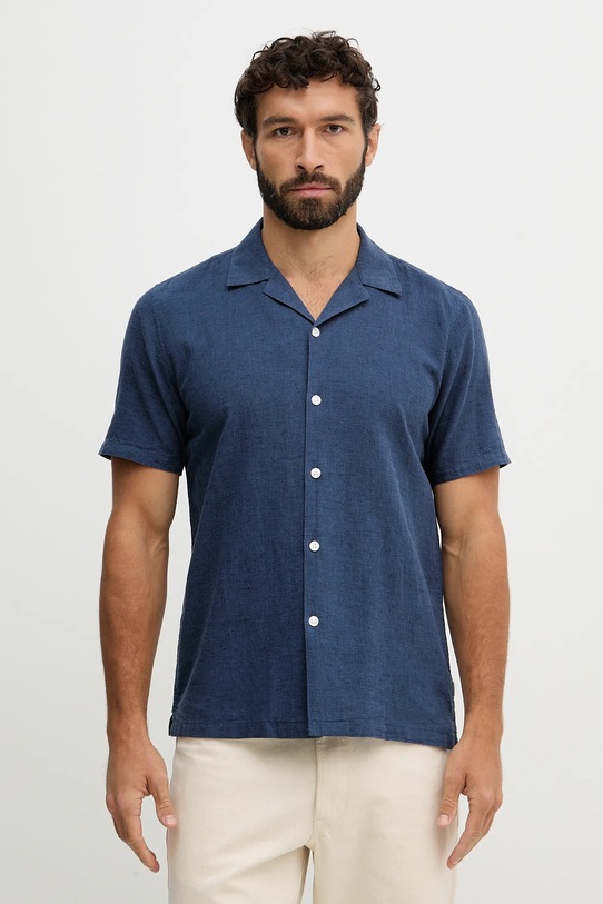 Lindbergh koszula z dodatkiem lnu regular granatowy 30.203319