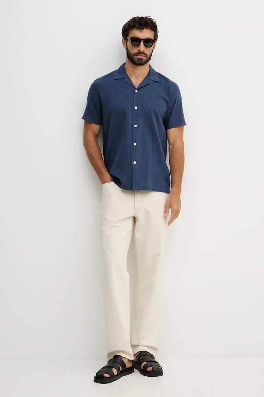 Lindbergh koszula z dodatkiem lnu 30.203319 granatowy SS26