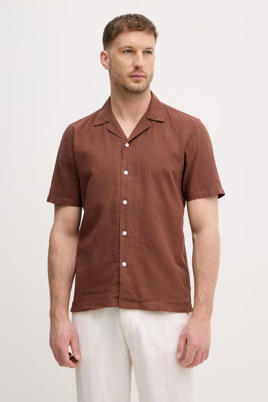 Lindbergh koszula z dodatkiem lnu regular brązowy 30.203319