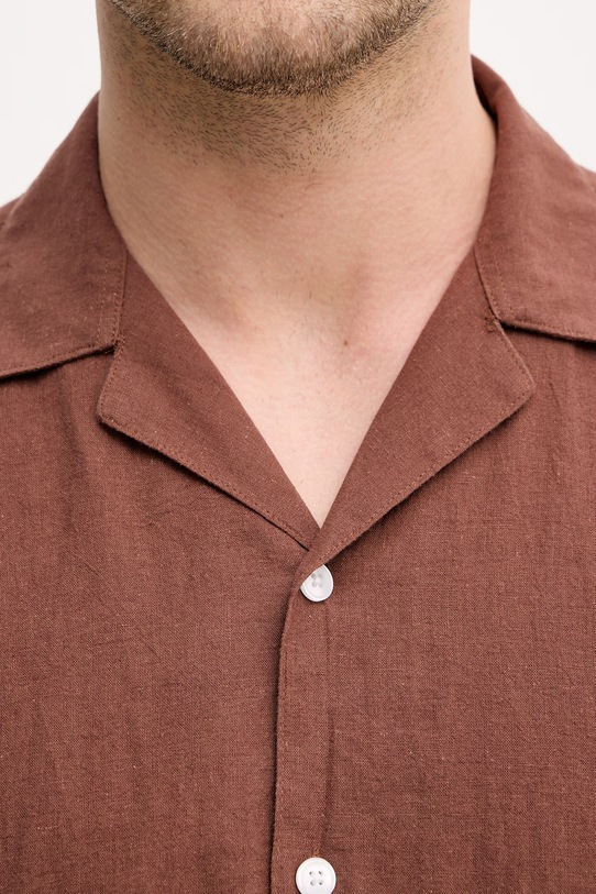 Lindbergh koszula z dodatkiem lnu 30.203319 brązowy