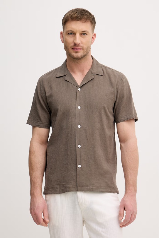 Lindbergh koszula z dodatkiem lnu regular zielony 30.203319