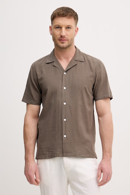 Lindbergh koszula z dodatkiem lnu regular zielony 30.203319