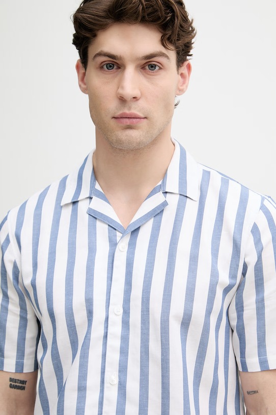 Lindbergh koszula męska z dodatkiem lnu niebieski 30.203321