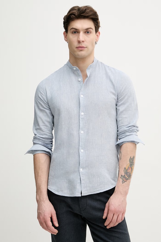 Lindbergh koszula męska z lnem niebieski 30.203344A