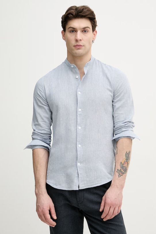 Lindbergh koszula męska z lnem niebieski 30.203344A