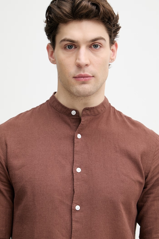 Lindbergh koszula męska lniana brązowy 30.203344A