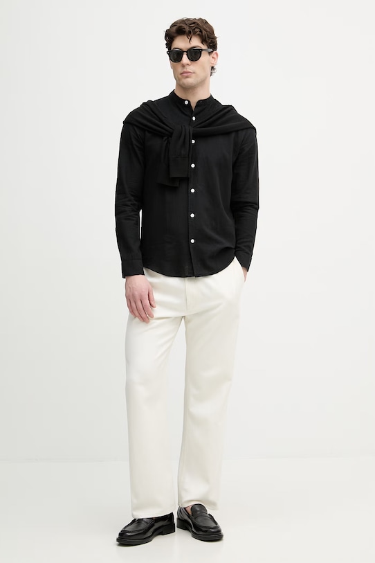 Lindbergh koszula męska z lnem 30.203344A czarny SS26