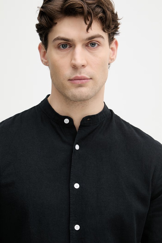 Lindbergh koszula męska z lnem czarny 30.203344A