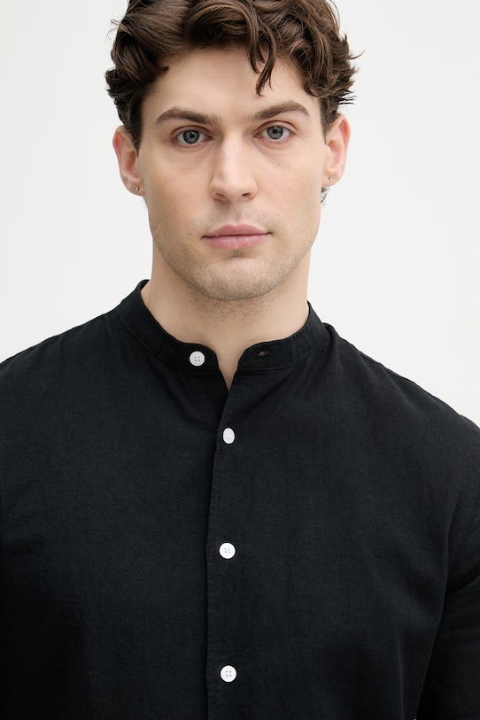 Lindbergh koszula męska z lnem czarny 30.203344A