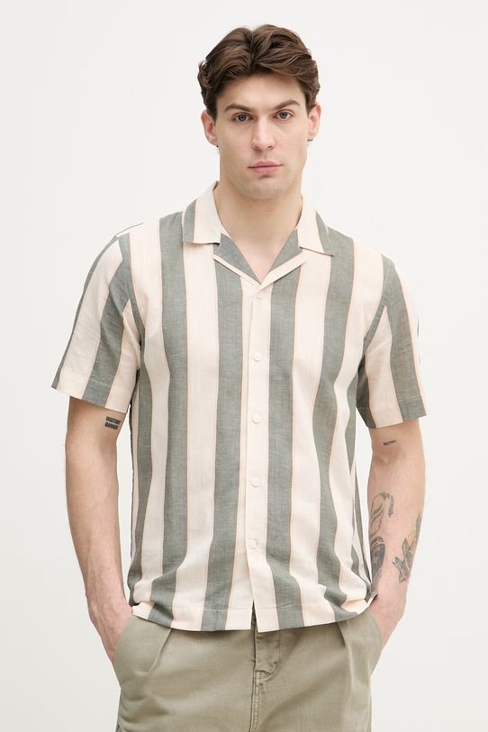 Lindbergh koszula męska z dodatkiem lnu beżowy 30.203419