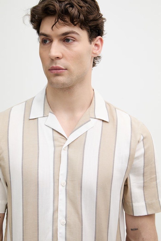 Lindbergh koszula męska z dodatkiem lnu beżowy 30.203419