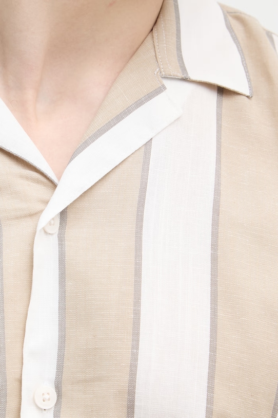 Lindbergh koszula męska z dodatkiem lnu 30.203419 beżowy