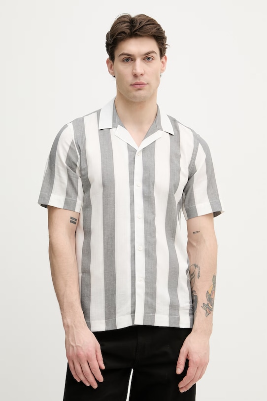 Lindbergh koszula męska z dodatkiem lnu szary 30.203419