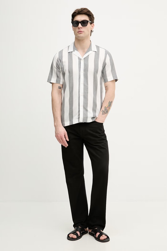 Lindbergh koszula męska z dodatkiem lnu 30.203419 szary SS26