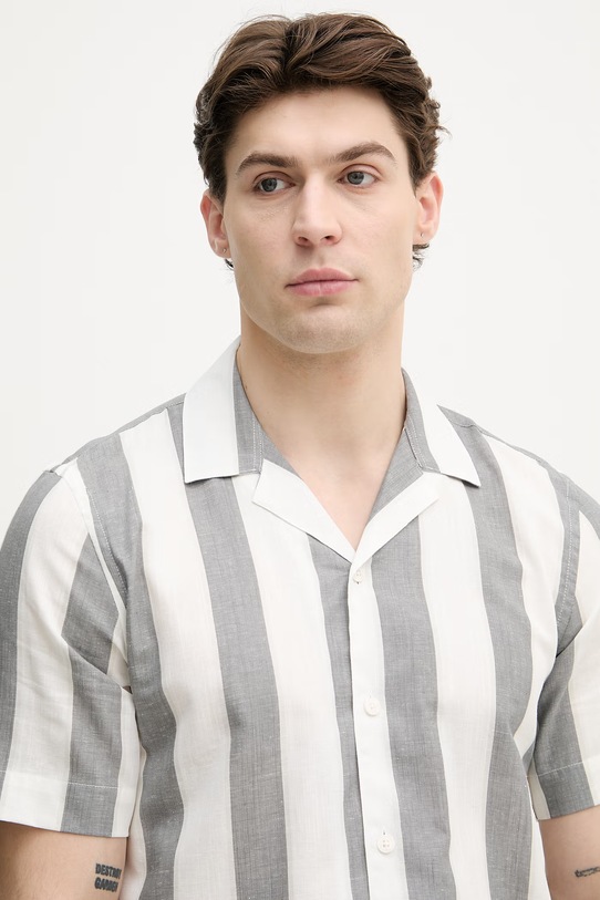 Lindbergh koszula męska z dodatkiem lnu szary 30.203419