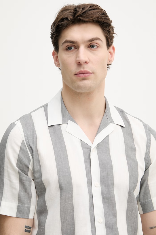 Lindbergh koszula męska z dodatkiem lnu szary 30.203419