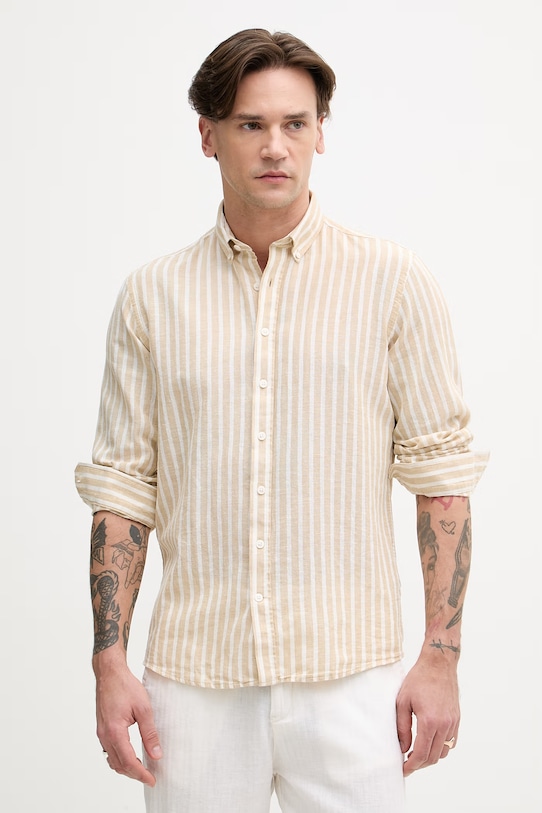 Lindbergh koszula męska z lnem beżowy 30.203492R