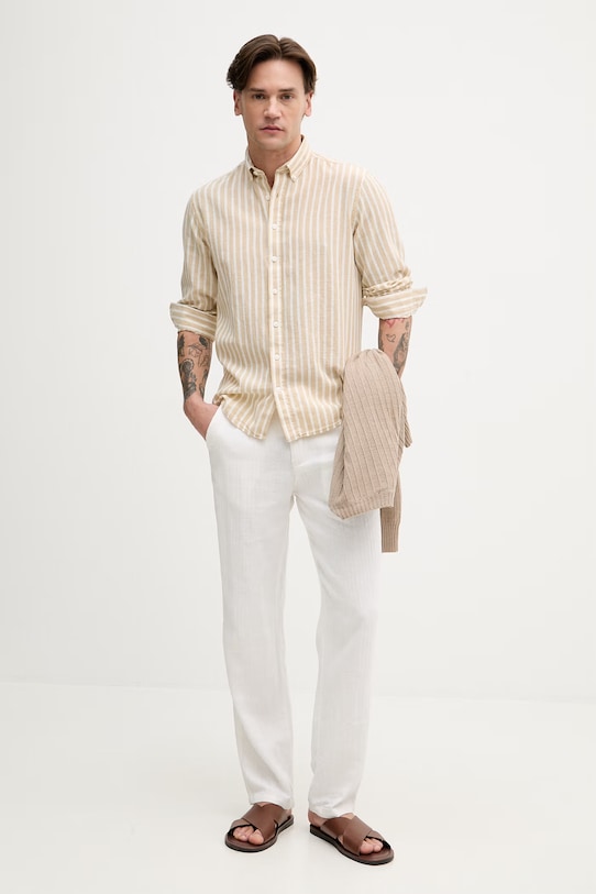 Lindbergh koszula męska z lnem 30.203492R beżowy SS26