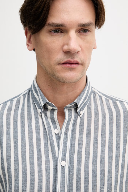 Lindbergh koszula męska z lnem granatowy 30.203492R