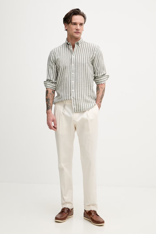 Lindbergh koszula męska z lnem 30.203492R zielony SS26