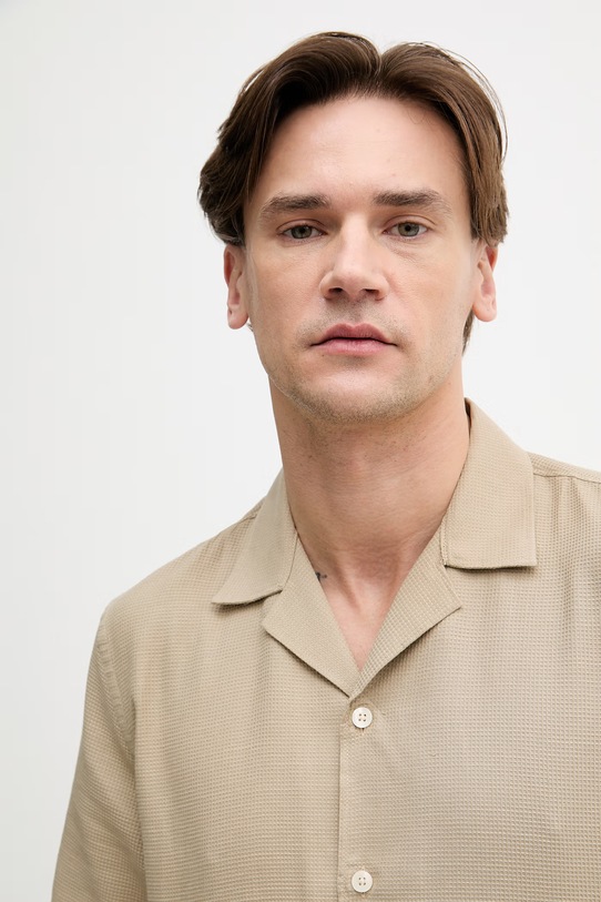 Lindbergh koszula męska bawełniana beżowy 30.203857