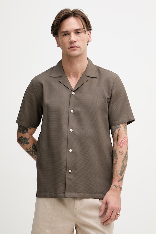 Lindbergh koszula męska bawełniana brązowy 30.203857