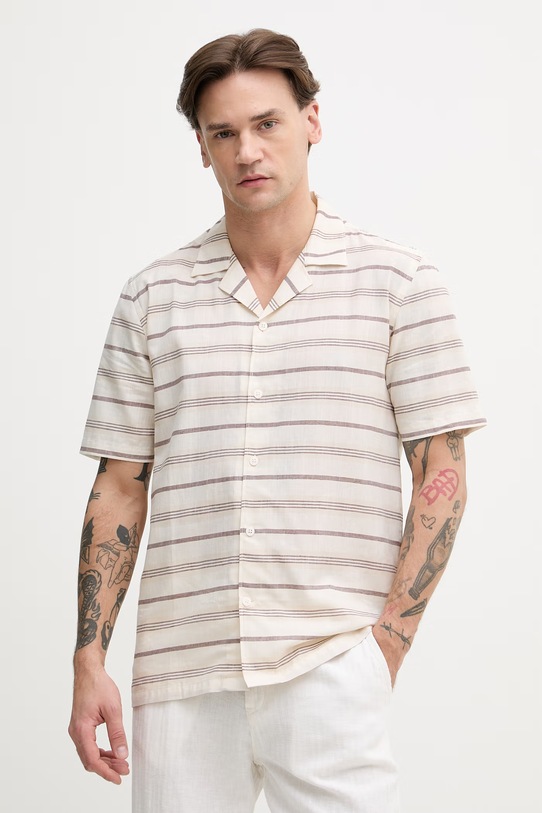 Lindbergh koszula damska z lnem beżowy 30.203859