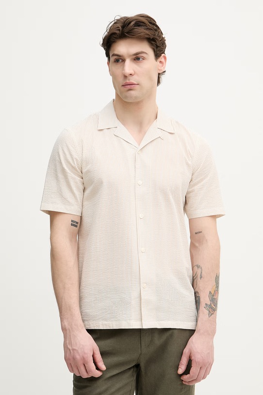 Lindbergh koszula męska bawełniana beżowy 30.203863