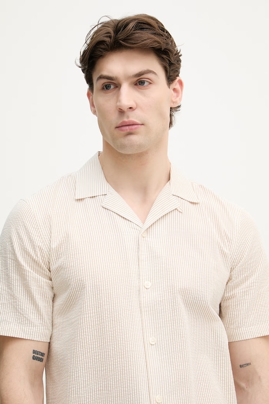 Lindbergh koszula męska bawełniana beżowy 30.203863