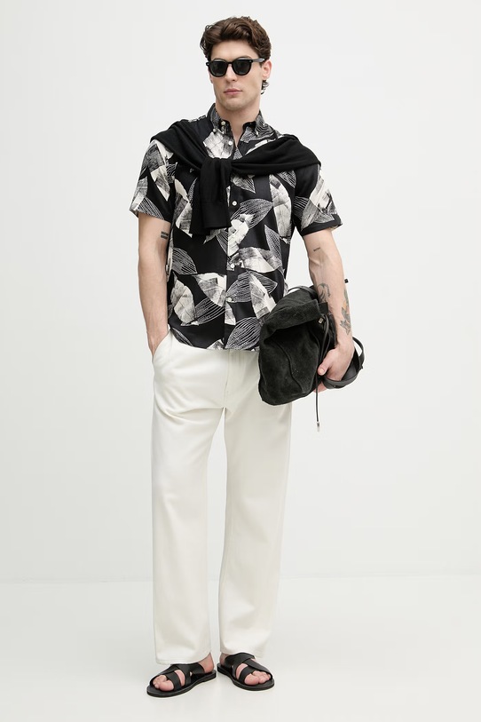 Lindbergh koszula męska z bawełną 30.222103 czarny SS26