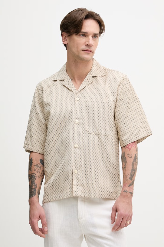 Lindbergh koszula męska z lyocellem beżowy 30.222111