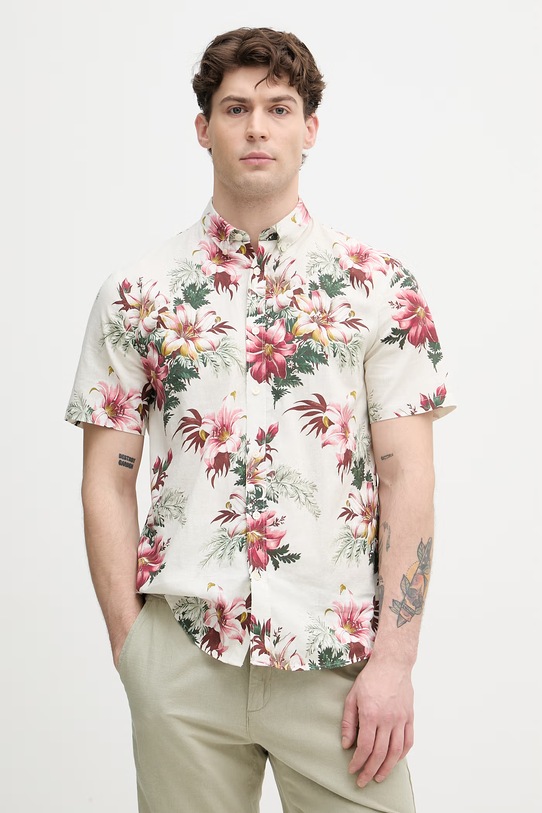 Lindbergh koszula męska z lnu zielony 30.222113