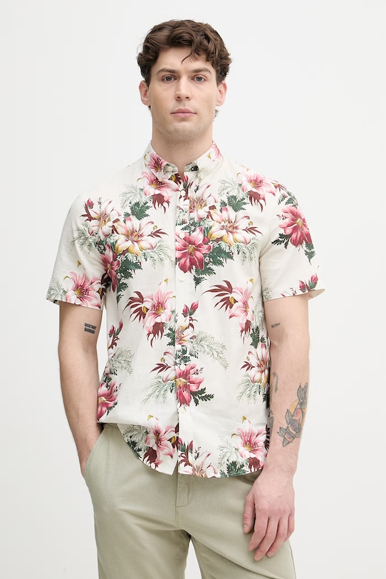 Lindbergh koszula męska z lnu zielony 30.222113