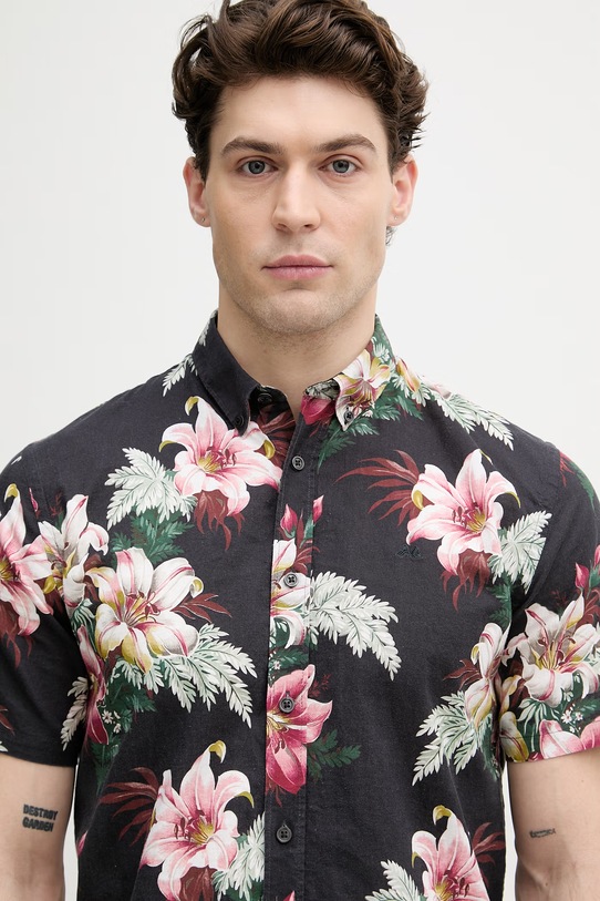 Lindbergh koszula męska z lnem czarny 30.222113